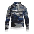 Custom Fully Sublimated Woodland Camo Pattern Dark Blue Gray Black Performance Sports Pullover Hoodie 21054