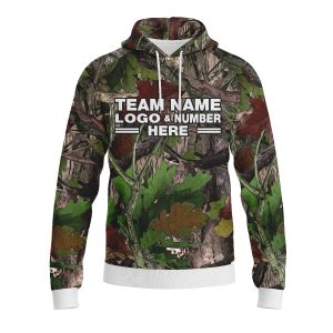 Custom Fully Sublimated Deep Woods Camo Pattern Black Brown Green Performance Sports Pullover Hoodie 21068