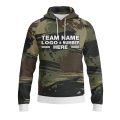 Custom Fully Sublimated Contemporary Woodland Camo Two Pattern Dark Green Black Performance Sports Pullover Hoodie 21076