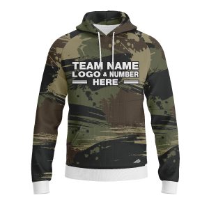 Custom Fully Sublimated Contemporary Woodland Camo Two Pattern Dark Green Black Performance Sports Pullover Hoodie 21076