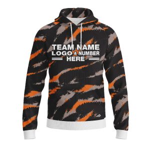 Custom Fully Sublimated Claws Camo Pattern Black Orange Performance Sports Pullover Hoodie 21074