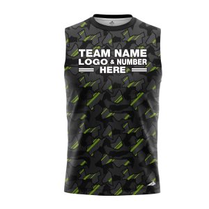 Custom Fully Sublimated Sports Camo Pattern Neon Green Black Performance Sleeveless 21160
