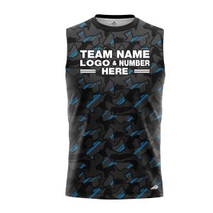 Custom Fully Sublimated Sports Camo Pattern Neon Blue Black Performance Sleeveless 21168