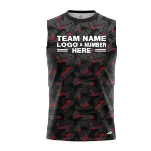 Custom Fully Sublimated Sports Camo Pattern Neon Red Black Performance Sleeveless 21172