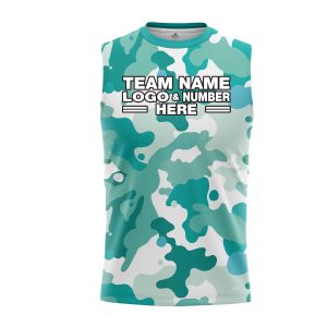 Custom Fully Sublimated Vibrant Camo Pattern Texture Teal Performance Sleeveless 21200
