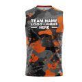 Custom Fully Sublimated Orange Splash Camo Pattern Black Gray Orange Black Performance Sleeveless 21240