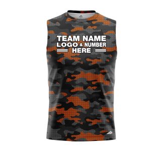 Custom Fully Sublimated Urban Camo Pattern Black Gray Orange Black Performance Sleeveless 21244