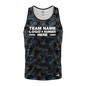 Custom Fully Sublimated Sports Camo Pattern Neon Blue Black Performance Tank Top 21416