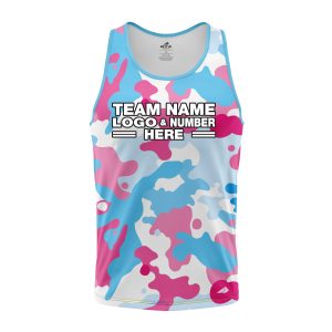 Custom Fully Sublimated Vibrant Camo Pattern Texture Sky Blue Pink Performance Tank Top 21440