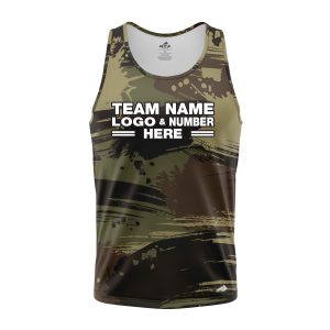 Custom Fully Sublimated Contemporary Woodland Camo Two Pattern Dark Green Black Performance Tank Top 21568