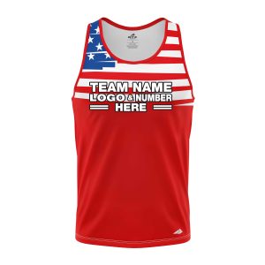 Custom Fully Sublimated USA FLAG on Chest Pattern Blue Red White Performance Tank Top 22172