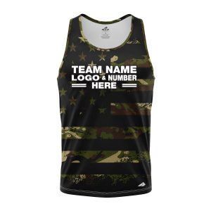 Custom Fully Sublimated USA FLAG Camo Pattern Black Performance Tank Top 22184
