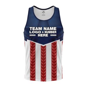 Custom Fully Sublimated USA FLAG Strong Pattern Red Dark Blue White Performance Tank Top 22196