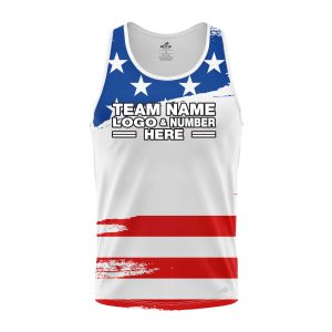 Custom Fully Sublimated USA FLAG Radiant  Pattern White Blue Red Performance Tank Top 22216