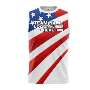 Custom Fully Sublimated Stars and Stripes Pattern Blue Red White Performance Sleeveless 22224