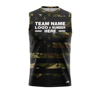 Custom Fully Sublimated USA FLAG Camo Pattern Black Performance Sleeveless 22244
