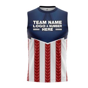 Custom Fully Sublimated USA FLAG Strong Pattern Red Dark Blue White Performance Sleeveless 22256