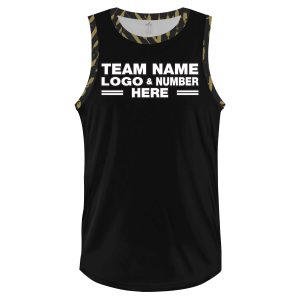 Custom Fully Sublimated Swarm Six Pattern Black Gold Performance Basketball Uniform Jersey 22280