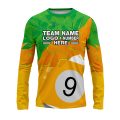 Custom Fully Sublimated Number Nine Pool Ball Pattern Green Yellow Performance Long Sleeves 22360
