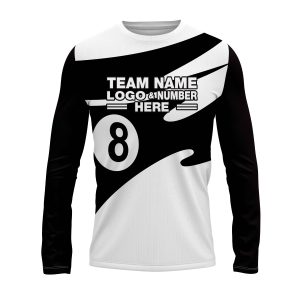 Custom Fully Sublimated Number Eight Pool Ball Pattern Black and White Performance Long Sleeves 22372
