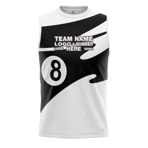 Custom Fully Sublimated Number Eight Pool Ball Pattern Black and White Performance Sleeveless 22452