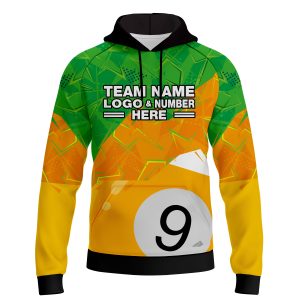 Custom Fully Sublimated Number Nine Pool Ball Pattern Green Yellow Performance Sports Pullover Hoodie 22468