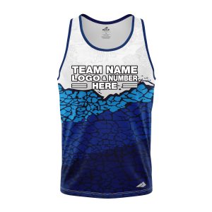 Custom Fully Sublimated Ocean Grid Pattern Blue White Performance Tank Top 22661