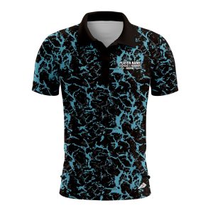 Custom Fully Sublimated Aqua Fishing Pattern Black Blue Performance Polo Shirt 22712