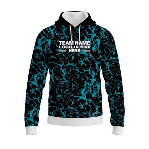 Custom Fully Sublimated Aqua Fishing Pattern Black Blue Performance Sports Pullover Hoodie 22719