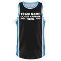 Custom Fully Sublimated Modern Five Pattern Black SkyBlue White Performance Basketball Uniform Jersey 22847