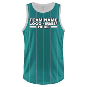 Custom Fully Sublimated Vertical Stripes Pattern Teal White Performance Basketball Uniform Jersey 22987