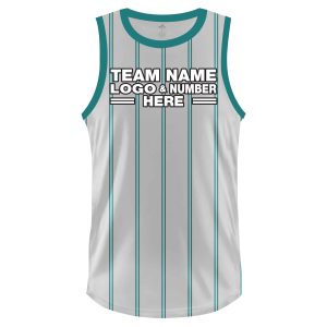 Custom Fully Sublimated Vertical Stripes Three Pattern White Teal Performance Basketball Uniform Jersey 23027
