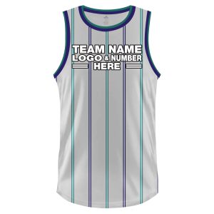 Custom Fully Sublimated Vertical Stripes Four Pattern White Teal Purple Performance Basketball Uniform Jersey 23047
