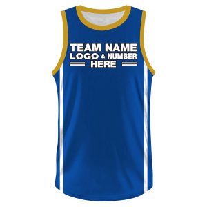 Custom Fully Sublimated Tenue Eight Pattern Blue Yellow White Performance Basketball Uniform Jersey 23437