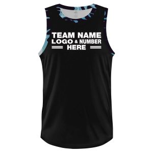 Custom Fully Sublimated Chip Four Pattern Black Blue Performance Basketball Uniform Jersey 23487