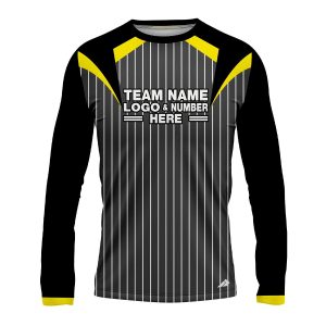 Custom Fully Sublimated Professional Referee Pattern Black Gray Yellow Performance Long Sleeves 23662