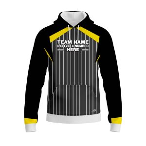 Custom Fully Sublimated Professional Referee Pattern Black Gray Yellow Performance Sports Pullover Hoodie 23746