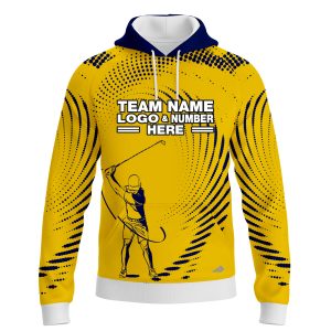 Custom Fully Sublimated Dynamic Golf Pattern Yellow Blue Performance Sports Pullover Hoodie 24025
