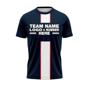 Custom Fully Sublimated Chest Stripe Pattern Dark Blue White Red Performance Soccer Uniform Jersey 24105