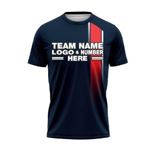 Custom Fully Sublimated Shaded Stripe on Left Breast Pattern Navy Blue Red Performance Soccer Uniform Jersey 24185