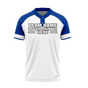 Custom Fully Sublimated Radiant Two Pattern White Blue Performance Baseball Softball Two Buttons Jersey 24442
