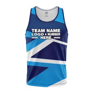 Custom Fully Sublimated Intricate Lines Pattern Blue White Performance Tank Top 24913