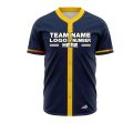 Custom Fully Sublimated Solid Three Pattern Dark Blue Yellow Performance Baseball Softball Full Buttons Jersey 25010