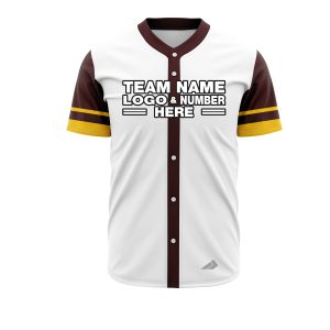 Custom Fully Sublimated Elegant Four Pattern White Yellow Black Performance Baseball Softball Full Buttons Jersey 25016