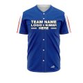 Custom Fully Sublimated Vertical Stripes on Sleeves Two Pattern Blue Red White Performance Baseball Softball Full Buttons Jersey 25017