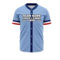 Custom Fully Sublimated Horizontal Stripes on Sleeves Pattern Baby Blue Red White Performance Baseball Softball Full Buttons Jersey 25031