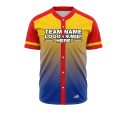 Custom Fully Sublimated Faded from the Bottom Two Pattern Yellow Red Blue Performance Baseball Softball Full Buttons Jersey 25045