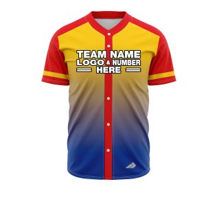 Custom Fully Sublimated Faded from the Bottom Two Pattern Yellow Red Blue Performance Baseball Softball Full Buttons Jersey 25045