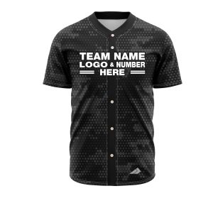 Custom Fully Sublimated Digital Camo Two Pattern Black Gray Performance Baseball Softball Full Buttons Jersey 25050