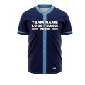 Custom Fully Sublimated Elegant Six Pattern Dark Blue SkyBlue Performance Baseball Softball Full Buttons Jersey 25019
